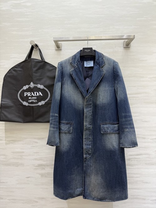 Prada Denim Long Coat Blazer Jacket, Western Style, Women's Fashion 7 Prada Denim Long Coat Blazer Jacket, Western Style, Women's Fashion
