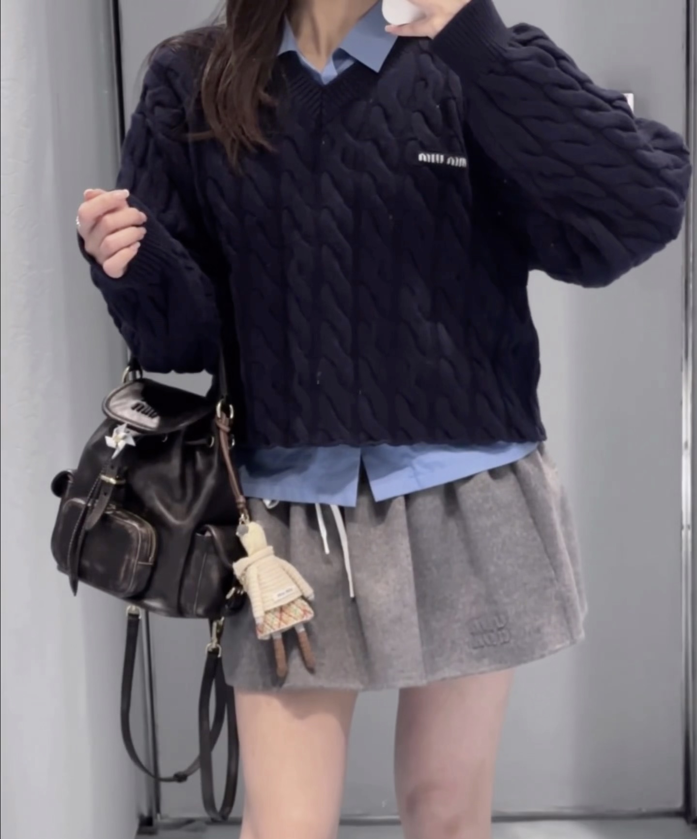 #Miu系双面呢半裙 浅灰色高智感穿搭 高品质定制 现货首发size：S/M/L（s码腰围：72，裙长：