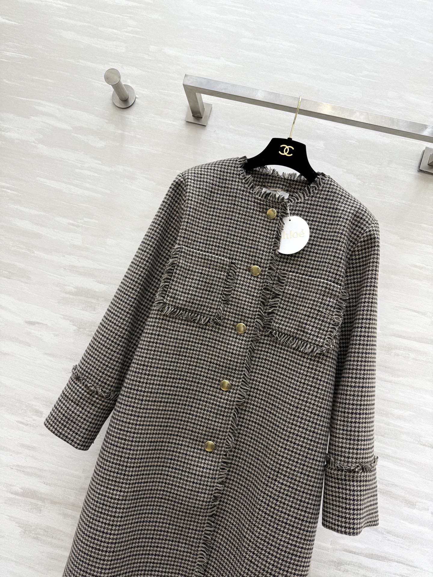 #Chlo♡²⁵秋冬新款 羊毛格纹中长款外套 高品质定制 现货首发size：S/M/L（s码胸围：104