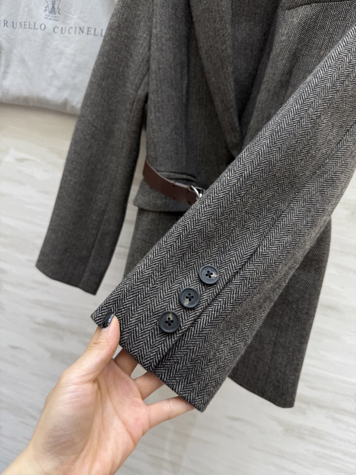 #BC²⁵秋冬新款 羊毛混纺人字纹西装外套 配送腰带收腰显瘦 高品质定制 现货首发size：S/M/L（