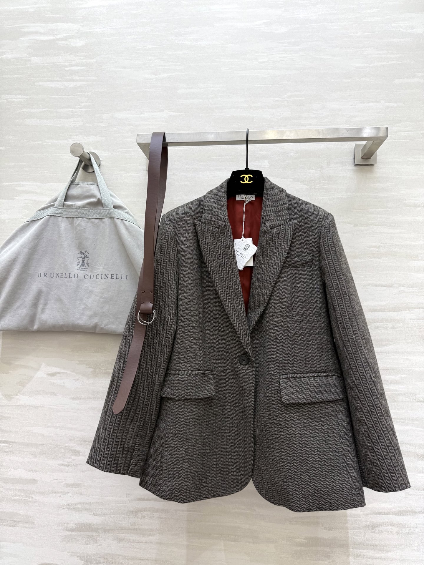 #BC²⁵秋冬新款 羊毛混纺人字纹西装外套 配送腰带收腰显瘦 高品质定制 现货首发size：S/M/L（