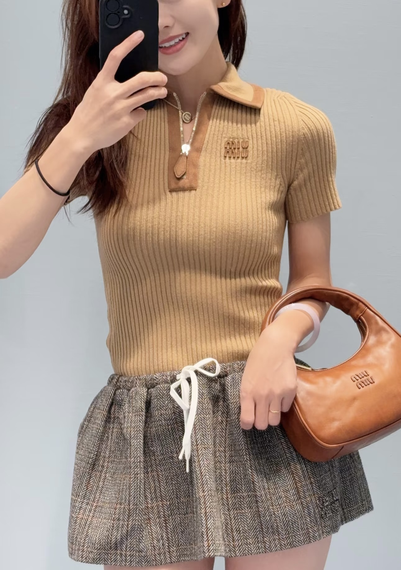 #Miumi♡²⁵秋冬新款 羊毛格纹半裙 高品质 现货来size：S/M/L（s码腰围：66，裙长：27