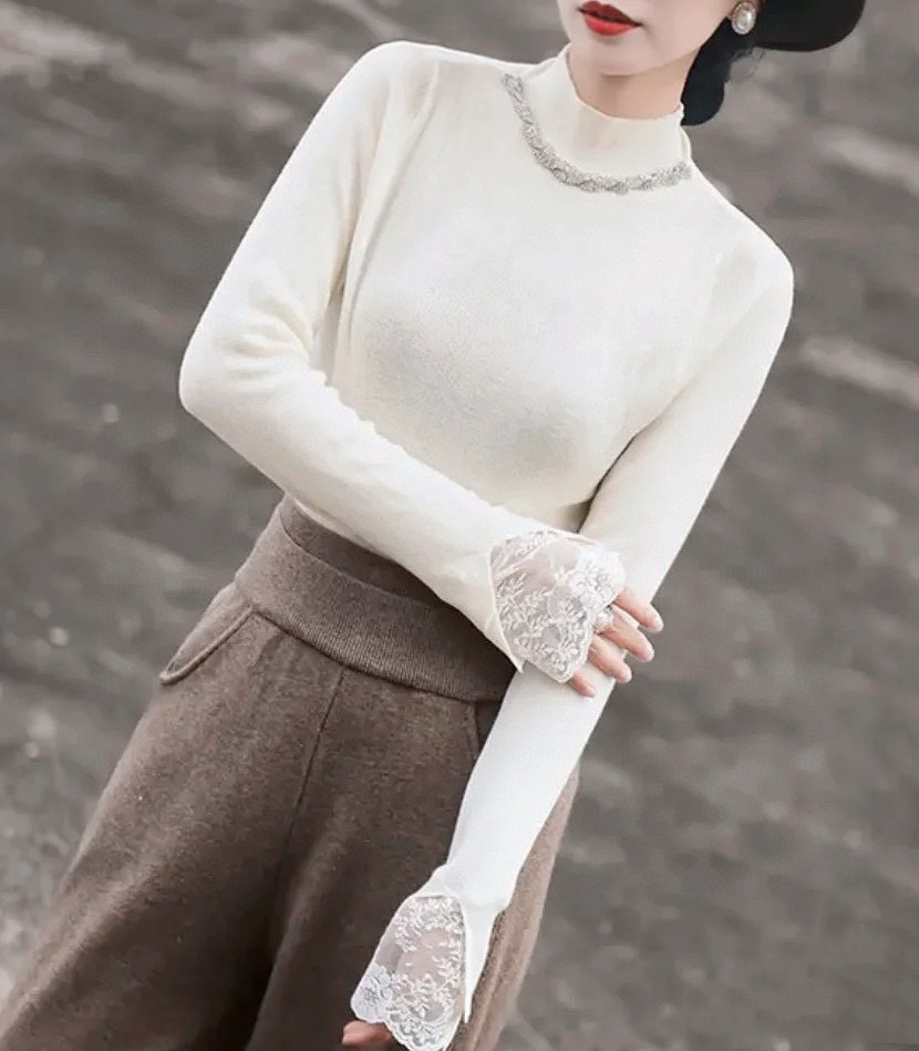 #DIO♡²⁵新款 重工钉钻羊毛上衣 领口重工满钻 今年一定满赚[烟花] 袖口蕾丝拼接细节感十足 定制羊