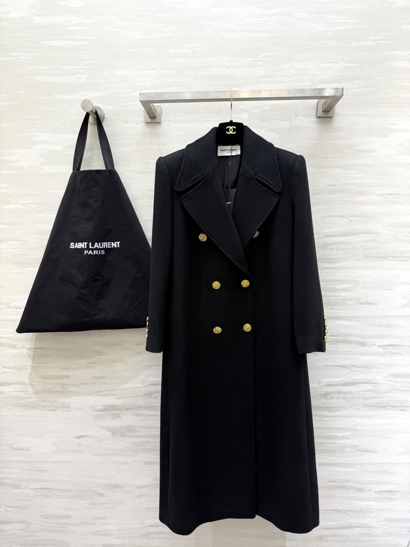 Saint Laurent Double-Breasted Wool Coat – Elegant & Warm, Various Sizes