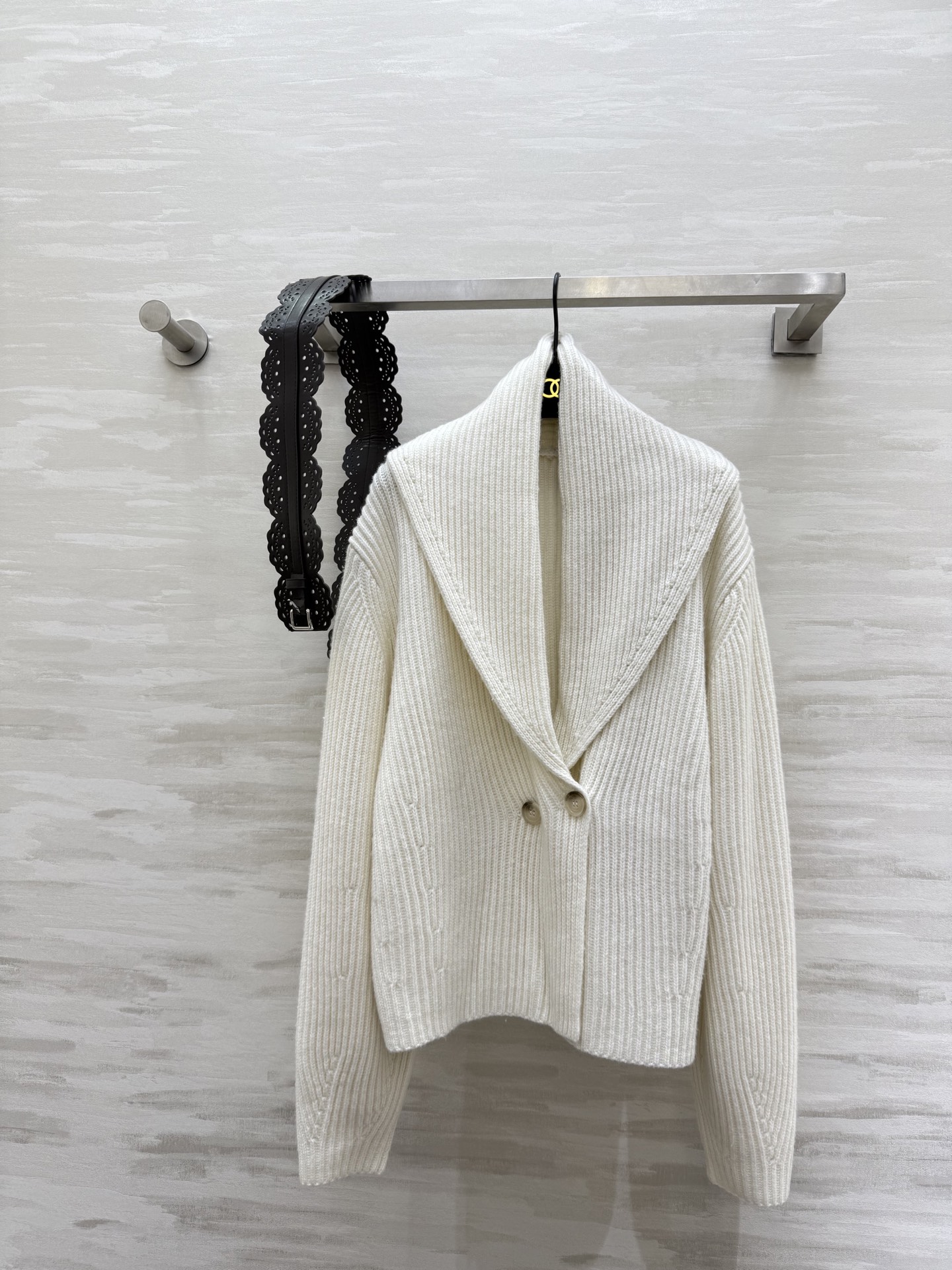 Toteme Knit Cardigan: Oversized Collar, Ribbed, Wool Blend, Relaxed Fit