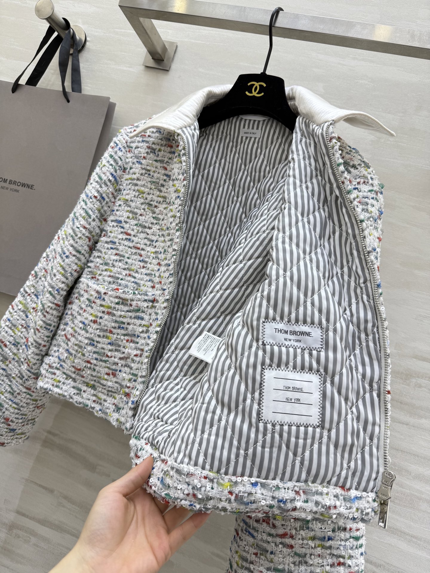 #Thom Brown♡粗花呢鹅绒服 经典小香风设计 白色翻领 彩色粗花呢 低调又精致 内里填充白鹅绒柔