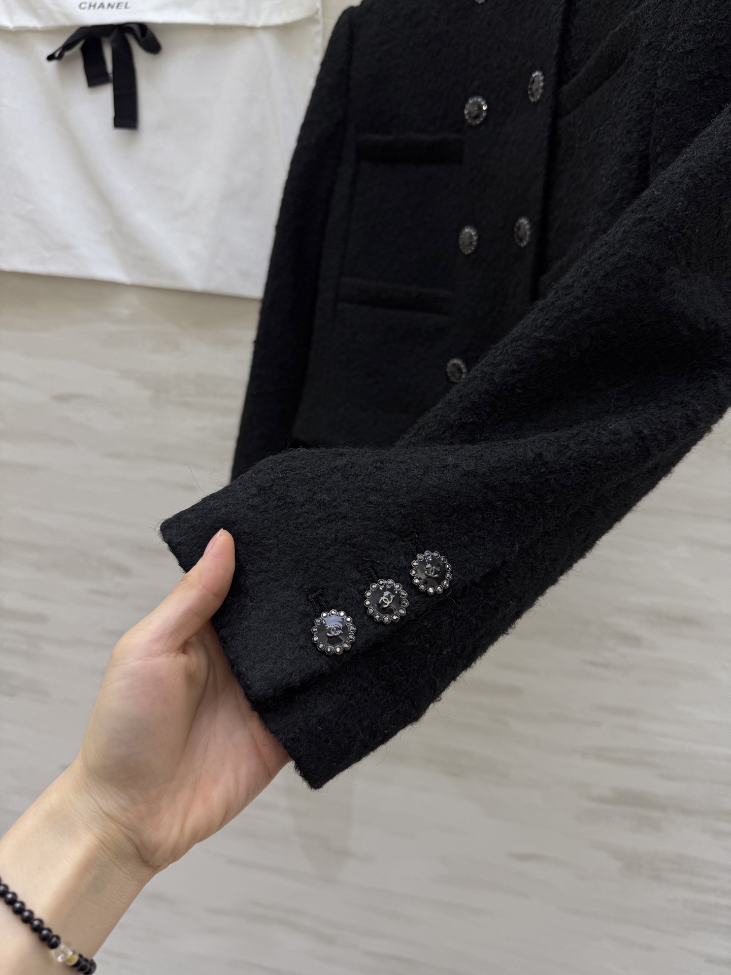 #Chane♡²⁵k 双排扣羊毛花呢外套 高品质定制 现货首发size：S/M/L（s码胸围：92，衣长