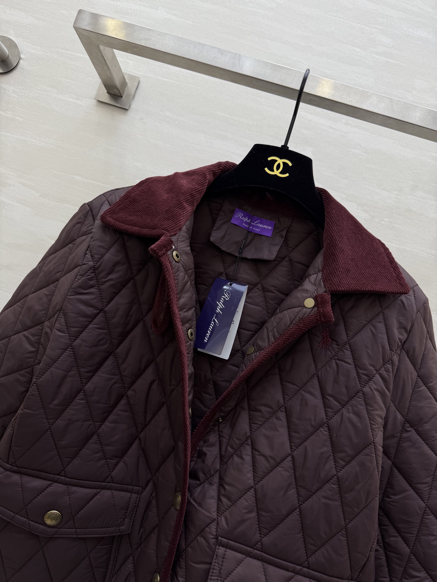 #拉夫劳伦紫标系列 菱格绗缝棉服外套 经典荾格纹＋绒面翻领 复古精致 金属纽扣点缀 细节满分！高品质 现