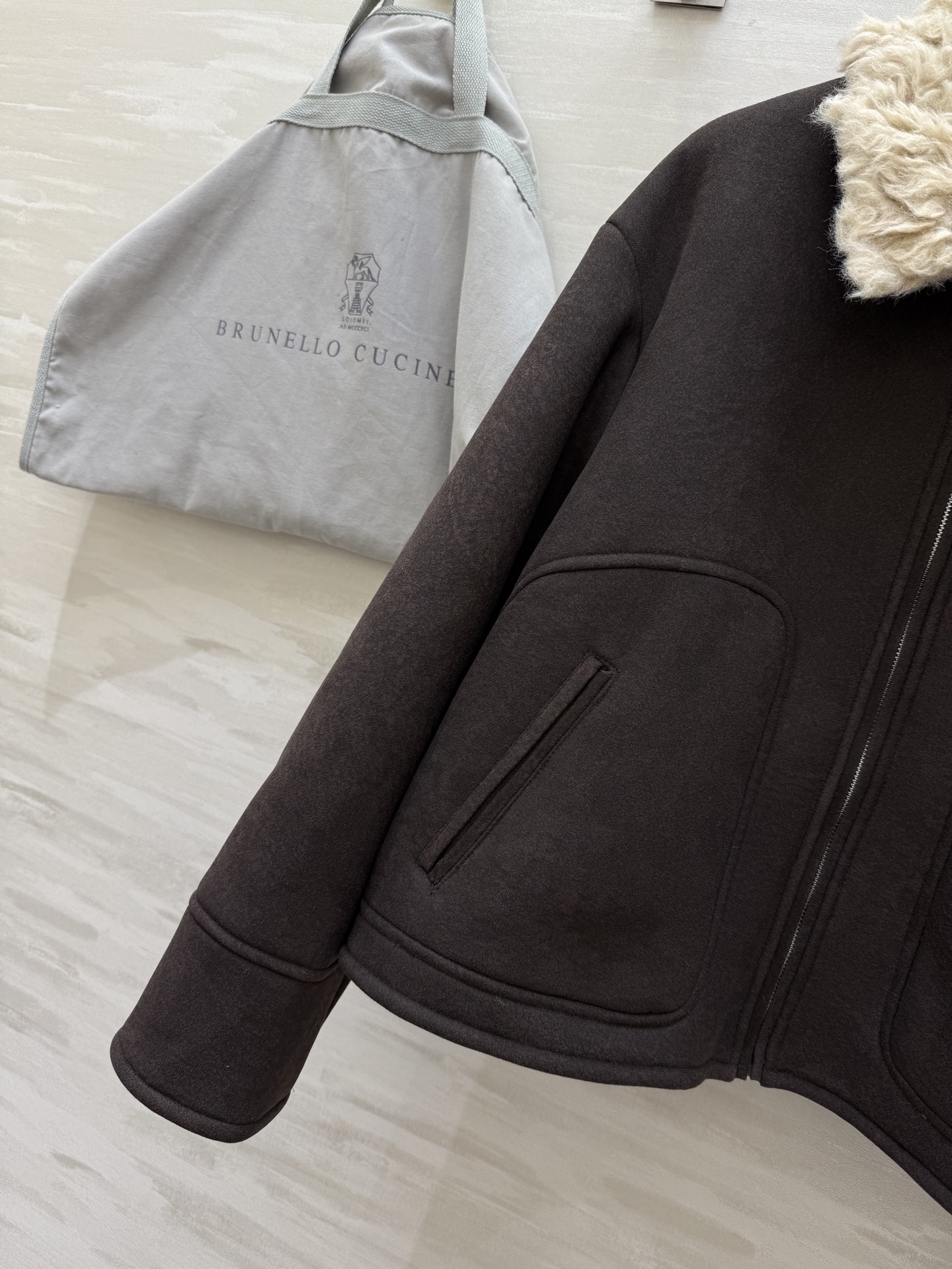 Brunello Cucinell♡羊羔毛麂皮翻领夹克外套 新贵老钱风 高品质定制 现货首发size：S