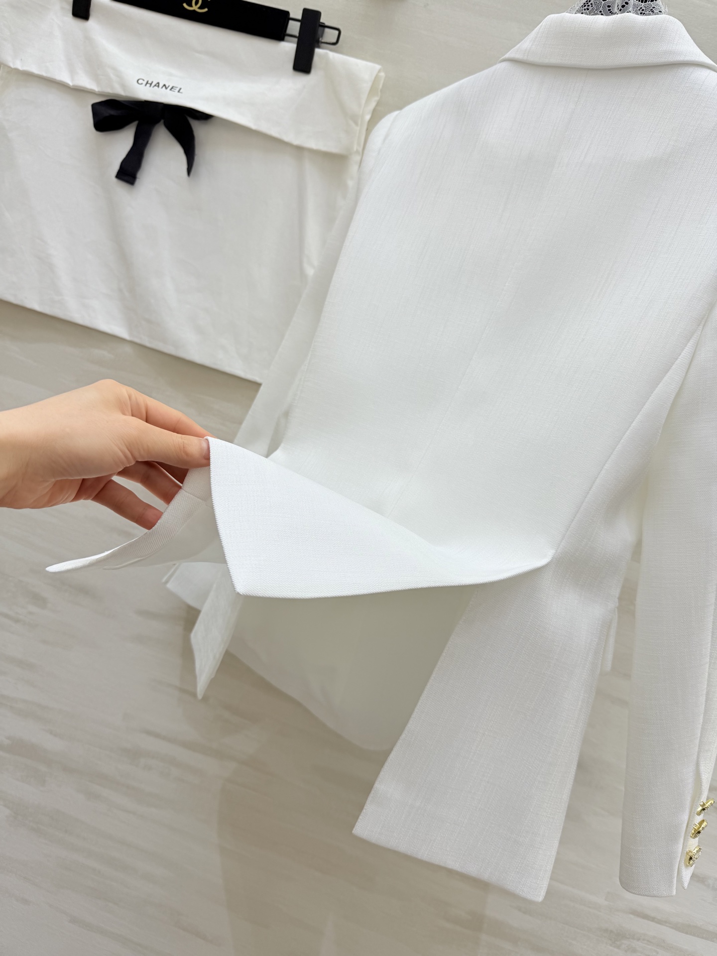 #Chane♡²⁶蕾丝拼接西装外套 定制醋酸亚麻面料 高品质定制 现货首发size：S/M/L/XL（s