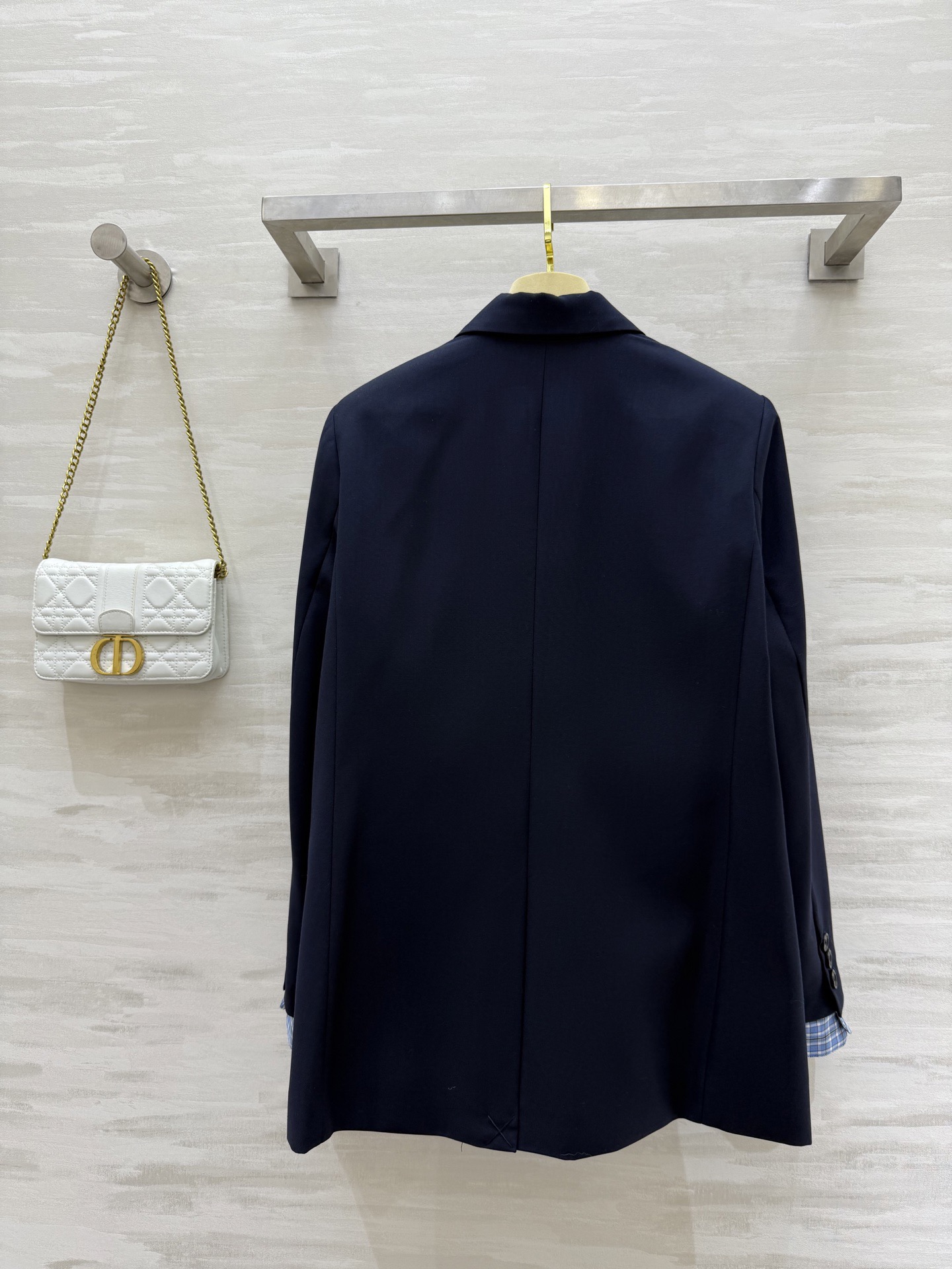 #Miumi♡格纹袖拼接丝毛西装外套 定制丝毛质地 高品质 现货首发size：S/M/L/XL（M码肩宽