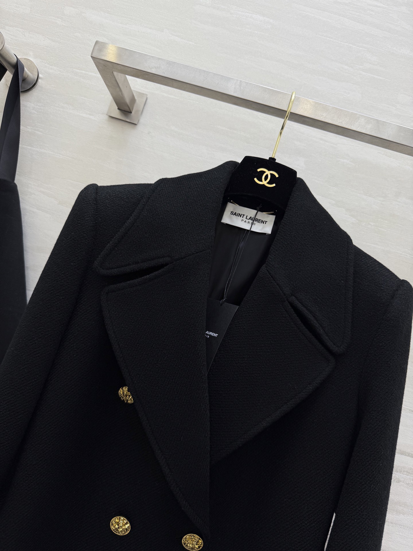 #ysl/Saint Lauren♡双排扣大衣 选用高品质羊毛柔软又保暖 秋冬穿超合适！戗驳领＋金色纽扣