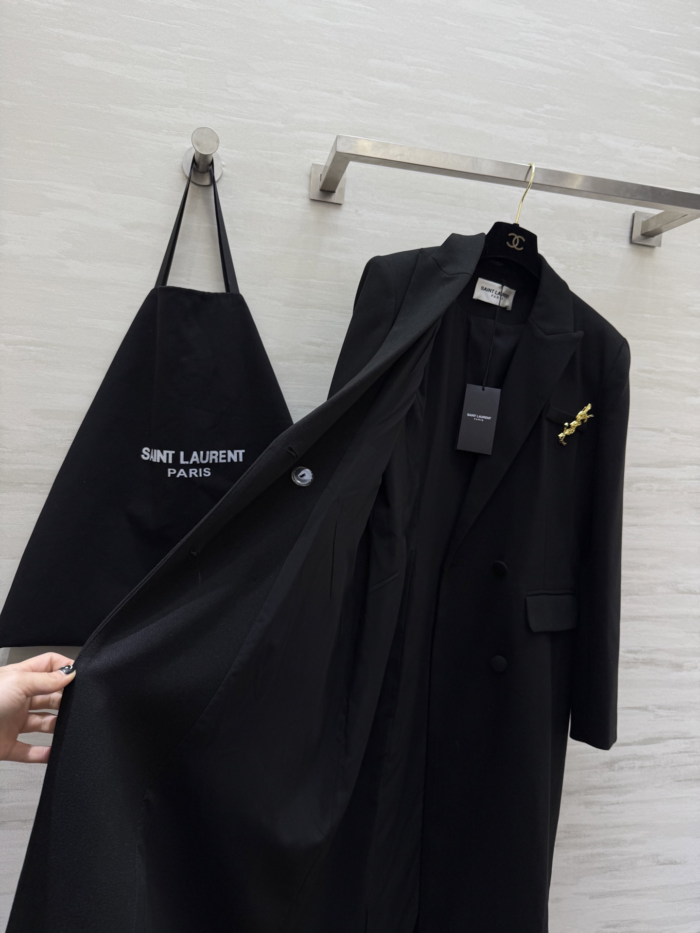 #ysl 双排扣长款西装式大衣 高品质定制 现货首发size：S/M/L/XL（M码肩宽：42，胸围：1