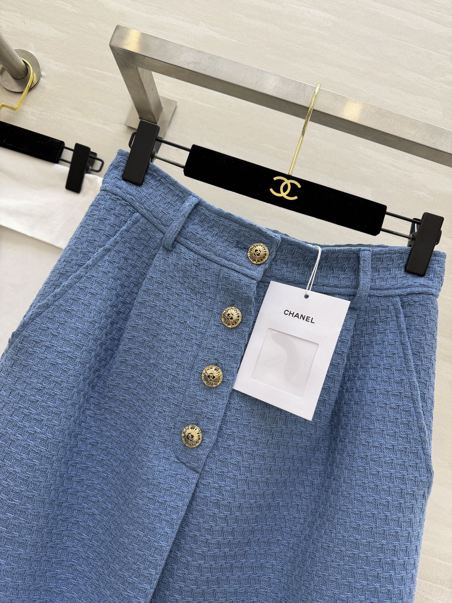 #Chane♡²⁶C度假⛱️系列 蓝色短款编织花呢阔腿七分裤 复古优雅 高品质定制 现货首发size：S