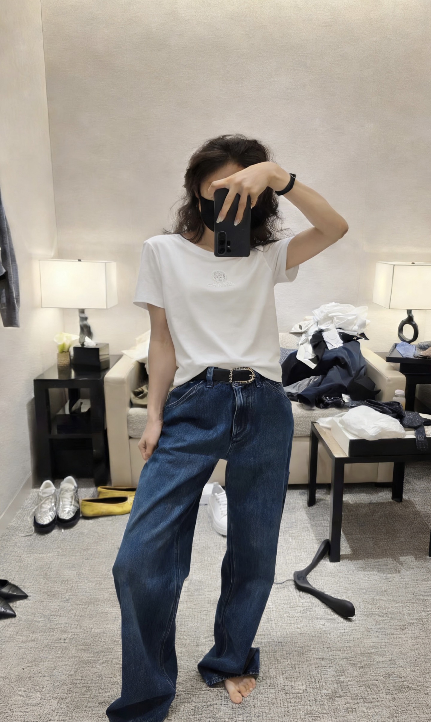 #Chane♡²⁶春夏新款 logo刺绣🪡重工钉珠短袖T恤 高品质定制 现货首发size：36/38/4