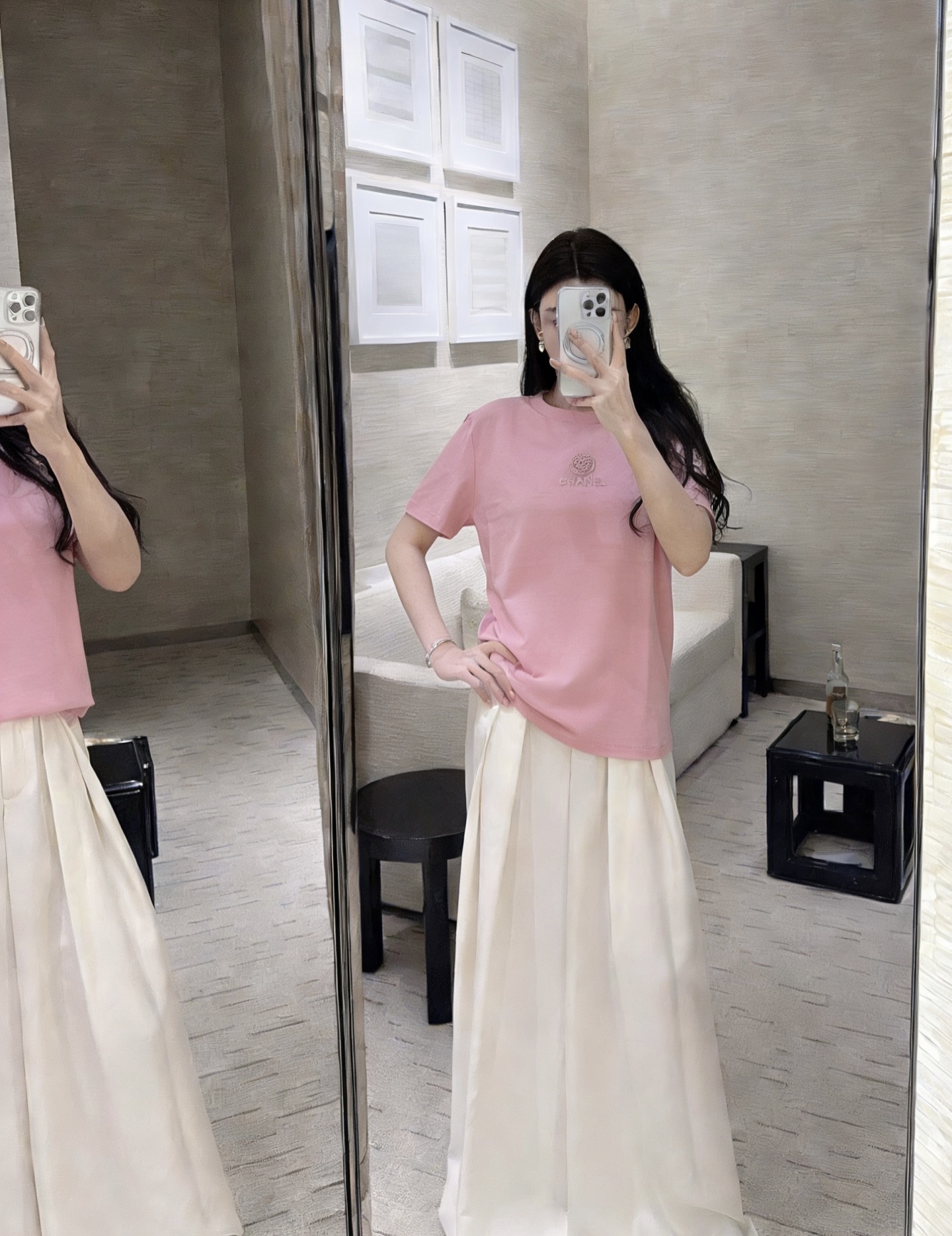 #Chane♡²⁶春夏新款 logo刺绣🪡重工钉珠短袖T恤 高品质定制 现货首发size：36/38/4