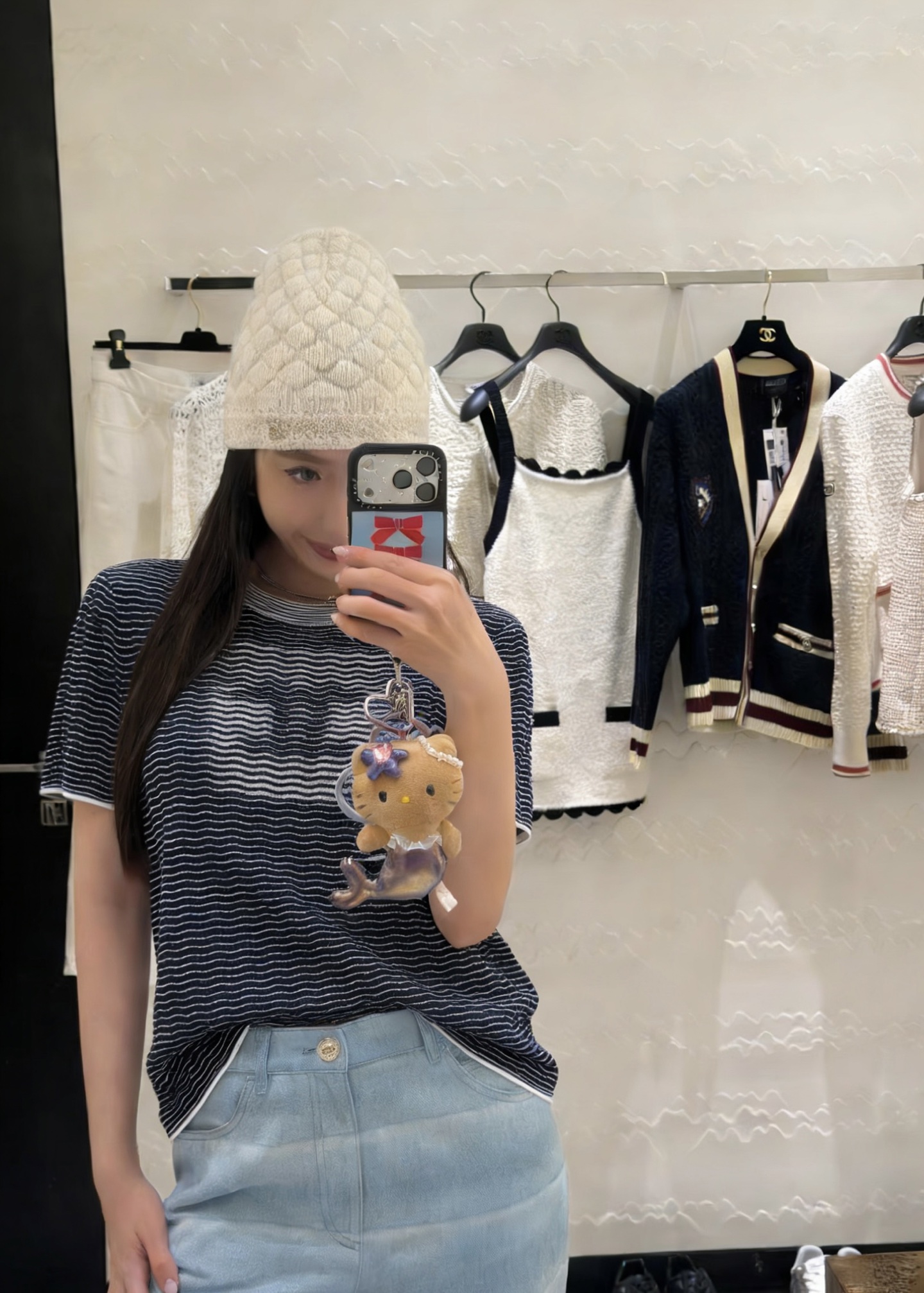 #Chane♡²⁶C 经典双C标识细条纹针织短袖 原版开发定制 高品质 现货首发size：36/38/4