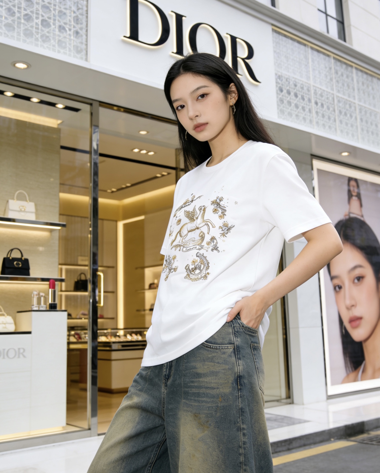 #Dio♡²⁶春夏新款 飞马刺绣钉珠T恤 选用高品质棉料柔软透气 夏天穿超舒服！正面飞马图案 纯手工刺绣