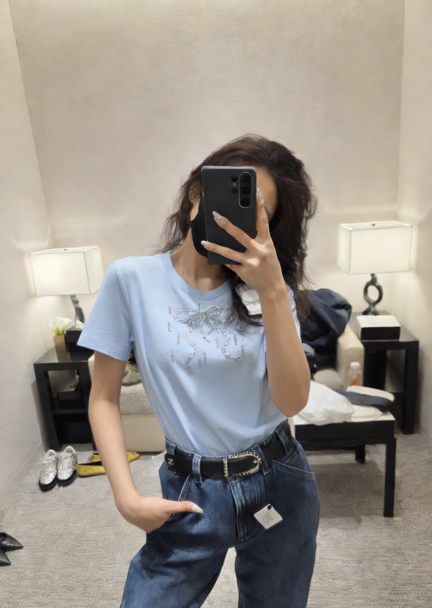 #Chane♡²⁶春夏新款 重工蝴蝶结钉珠短袖T恤 高品质定制 现货首发size：36/38/40（36