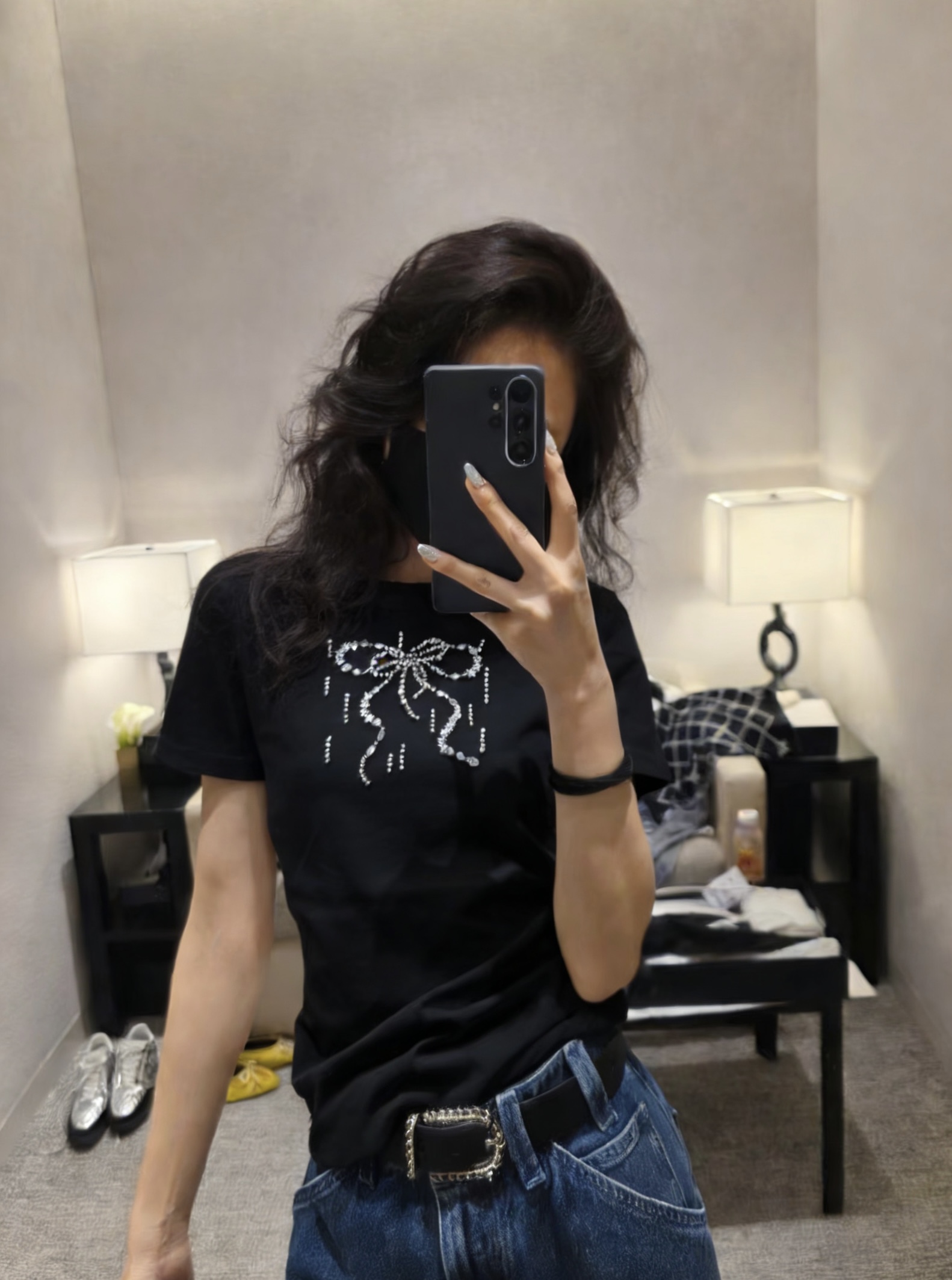 #Chane♡²⁶春夏新款 重工蝴蝶结钉珠短袖T恤 高品质定制 现货首发size：36/38/40（36