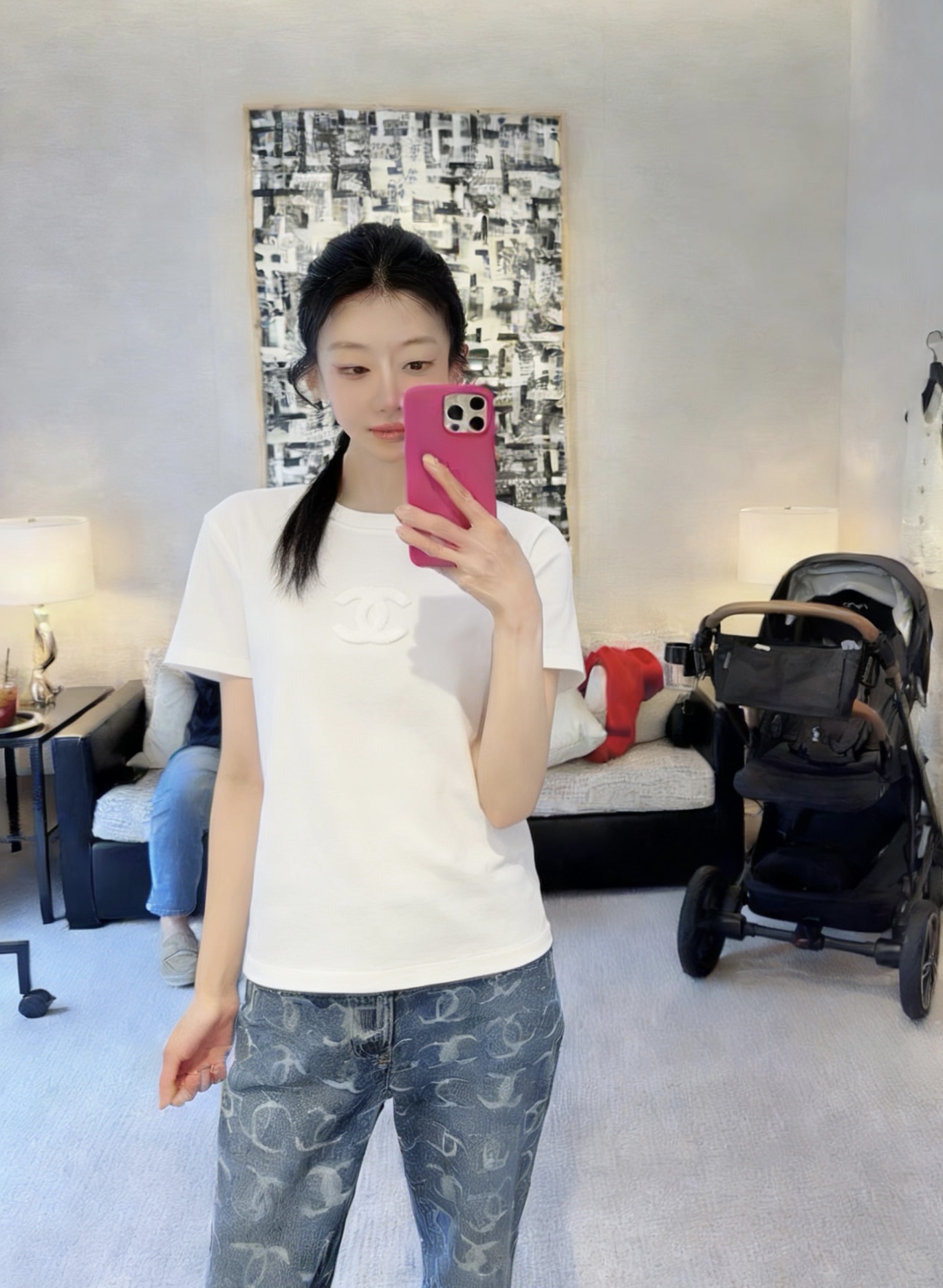 #Chane♡²⁶春夏新款 双C雪花绒刺绣🪡T恤 糯叽叽雪花绒 立体双C 高支棉亲肤舒适 高品质定制 现