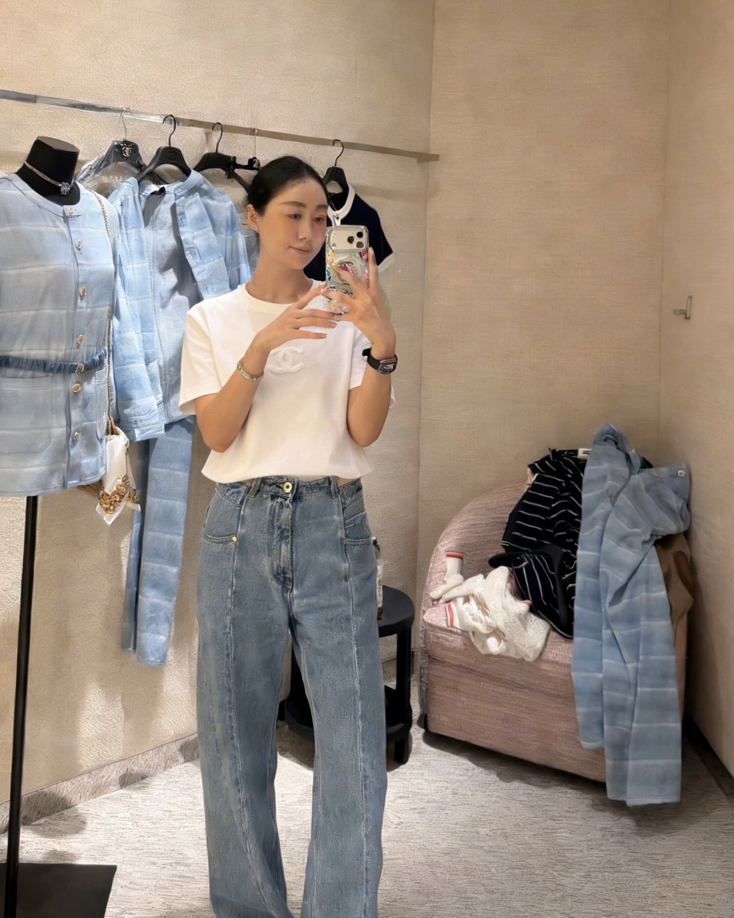 #Chane♡²⁶春夏新款 双C雪花绒刺绣🪡T恤 糯叽叽雪花绒 立体双C 高支棉亲肤舒适 高品质定制 现