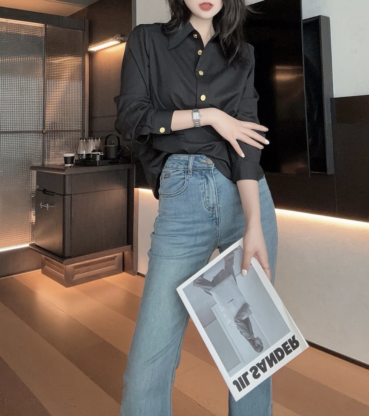 #Celin♡²⁶春夏新款 金扣装饰衬衣 高品质 现货首发size：S/M/L（s码肩宽：36，胸围：9