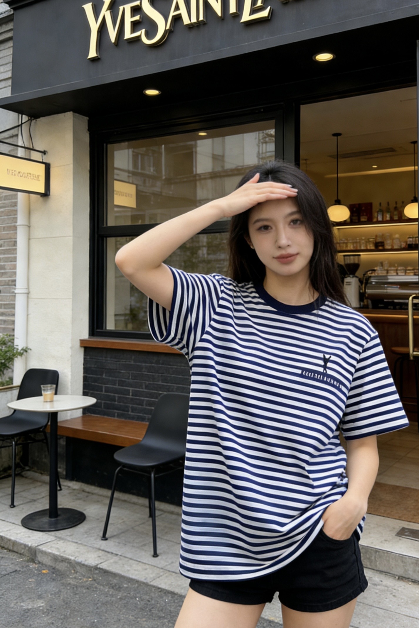 #ysl²⁶春夏新款 经典蓝白条纹短袖T恤 YSL刺绣🪡标 永不过时的松弛感 重磅纯棉上身软糯又有型 日