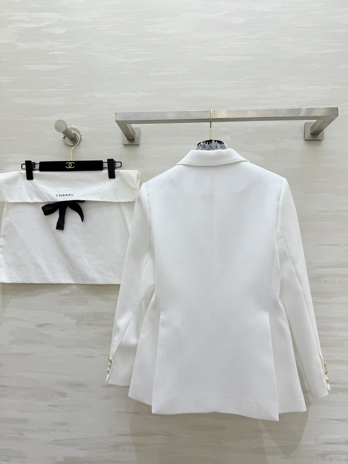 #Chane♡²⁶蕾丝拼接西装外套 定制醋酸亚麻面料 高品质定制 现货首发size：S/M/L/XL（s