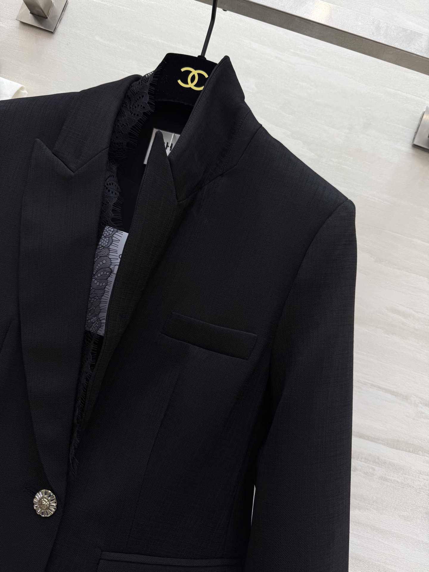 #Chane♡²⁶蕾丝拼接西装外套 定制醋酸亚麻面料 高品质定制 现货首发size：S/M/L/XL（s