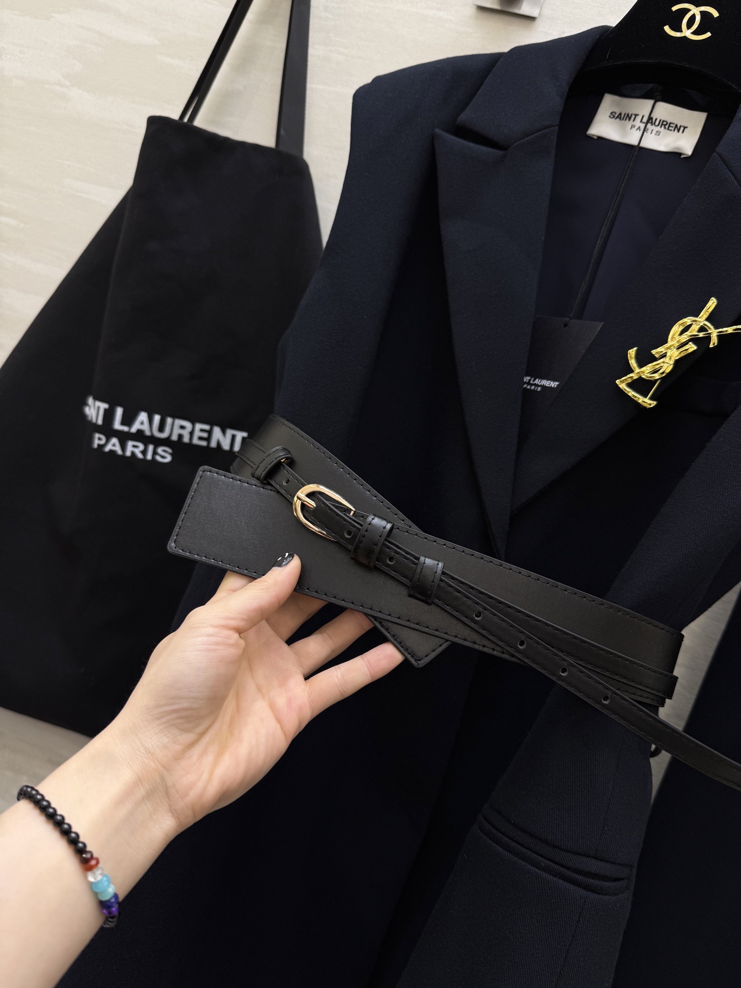 #ysl²⁶新款 马甲式套装裙 配送腰带收腰显瘦 高品质定制 现货首发size：S/M/L/XL（s码胸