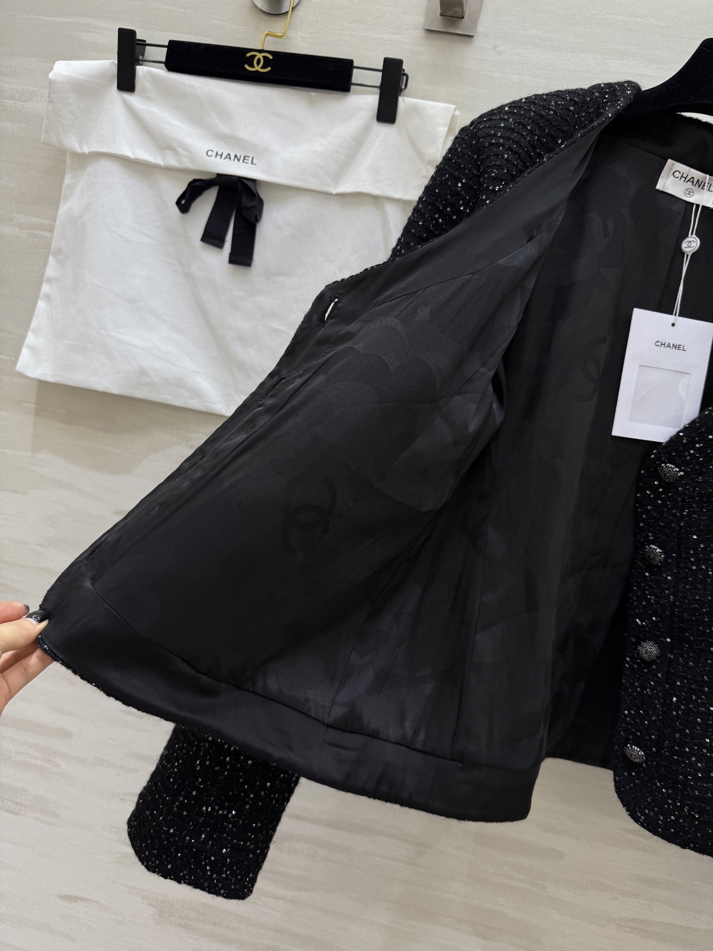 #Chane♡爆闪珠片软花呢外套 定制珠片编织花呢面料精致高级 高品质 现货首发size：36/38/4