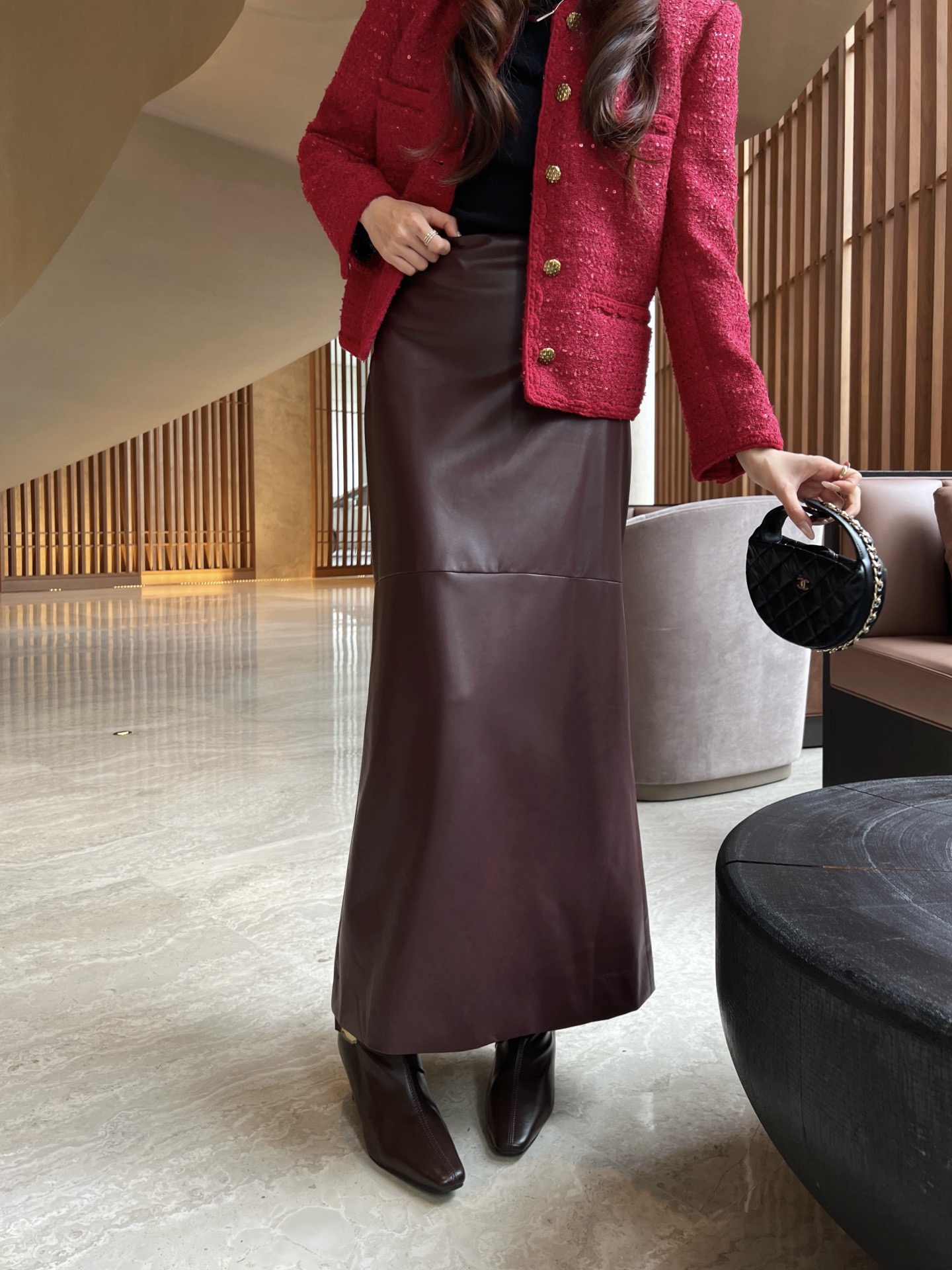 #Brunello Cucinell♡²⁶新款 环保蛋白皮半裙 咖色温柔复古 黑色酷飒百搭 版型巨正 直