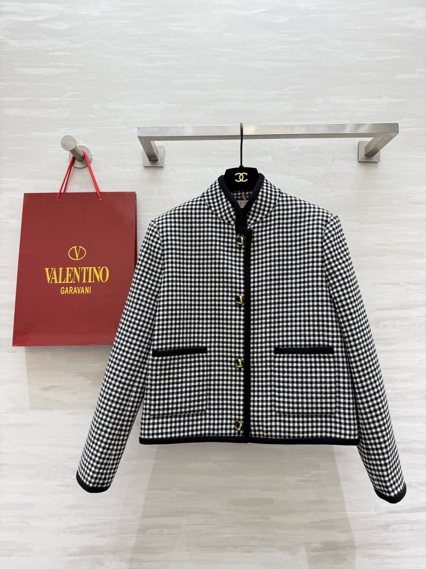 #Valentin♡新款 羊毛混纺黑白格纹外套 高品质定制 现货首发size：S/M/L（s码胸围：96