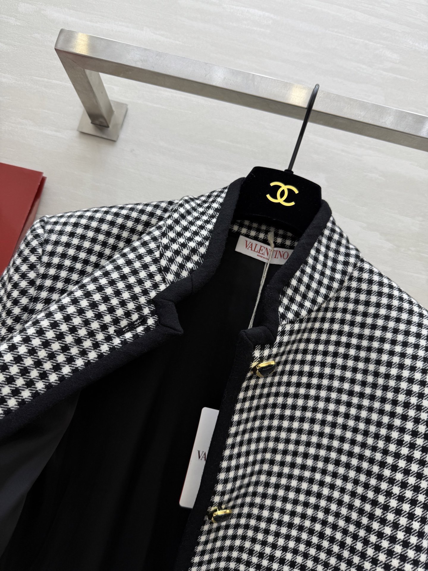 #Valentin♡新款 羊毛混纺黑白格纹外套 高品质定制 现货首发size：S/M/L（s码胸围：96