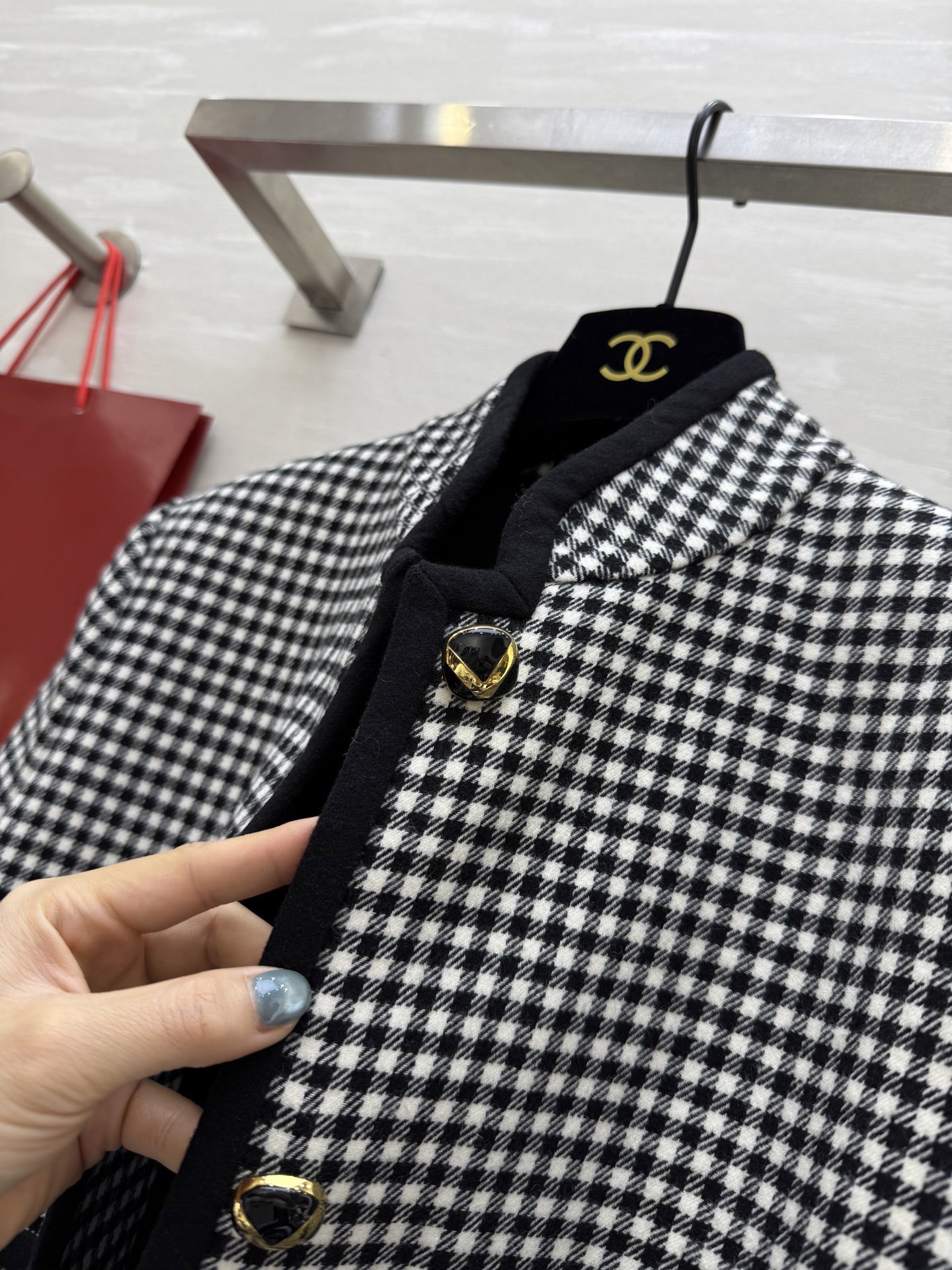 #Valentin♡新款 羊毛混纺黑白格纹外套 高品质定制 现货首发size：S/M/L（s码胸围：96