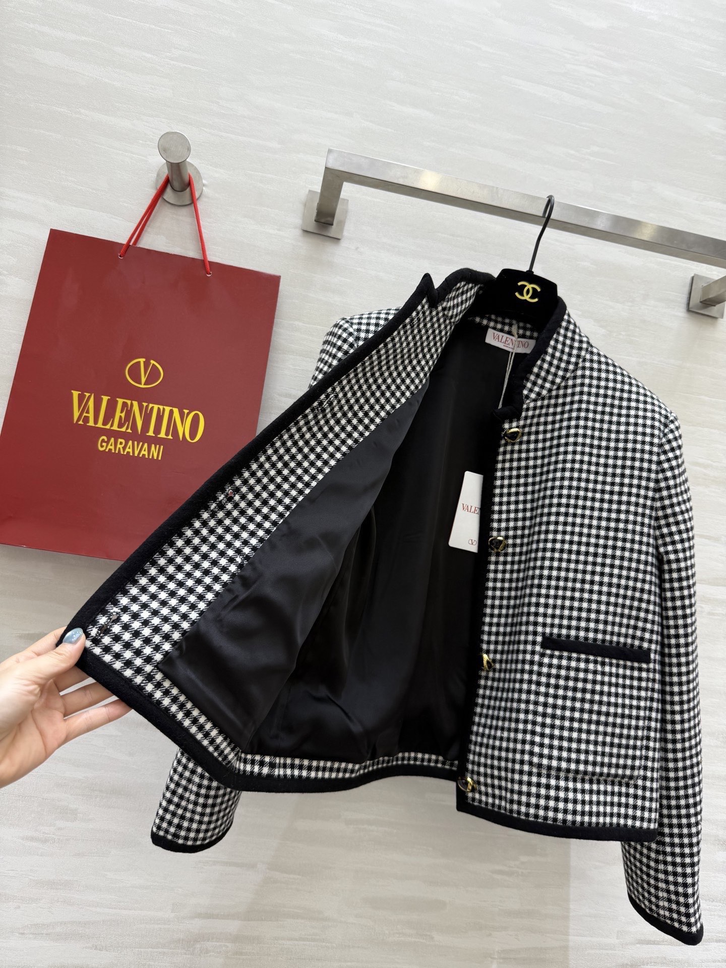 #Valentin♡新款 羊毛混纺黑白格纹外套 高品质定制 现货首发size：S/M/L（s码胸围：96