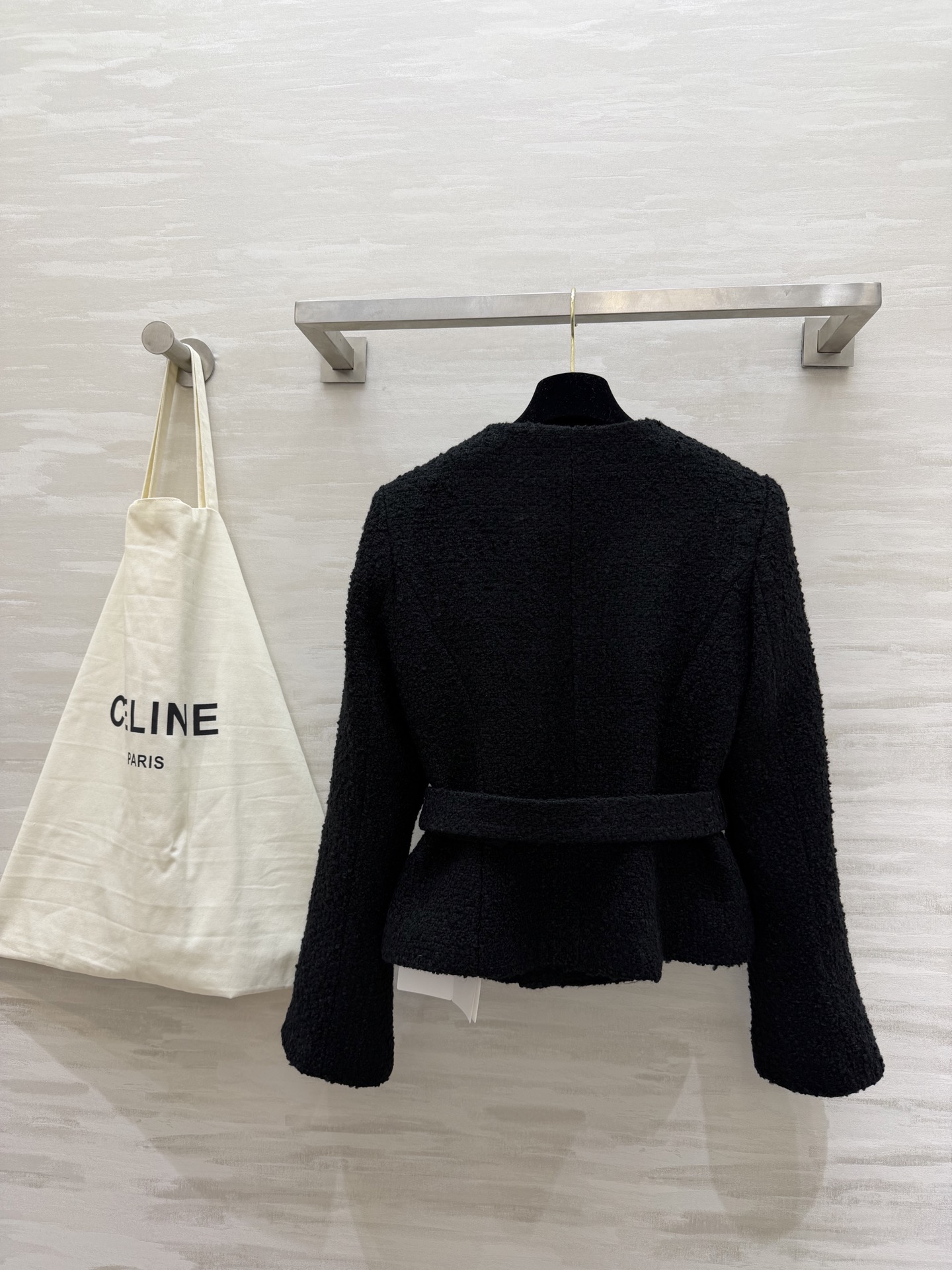 #CELIN♡ 刘诗诗同款 凯旋门系列 羊绒夹克外套黑色山羊绒混纺柔软又舒适 开模金色凯旋门Logo纽扣