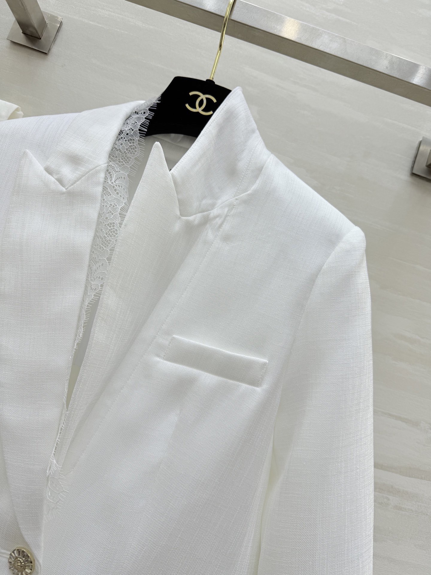 #Chane♡²⁶蕾丝拼接西装外套 定制醋酸亚麻面料 高品质定制 现货首发size：S/M/L/XL（s
