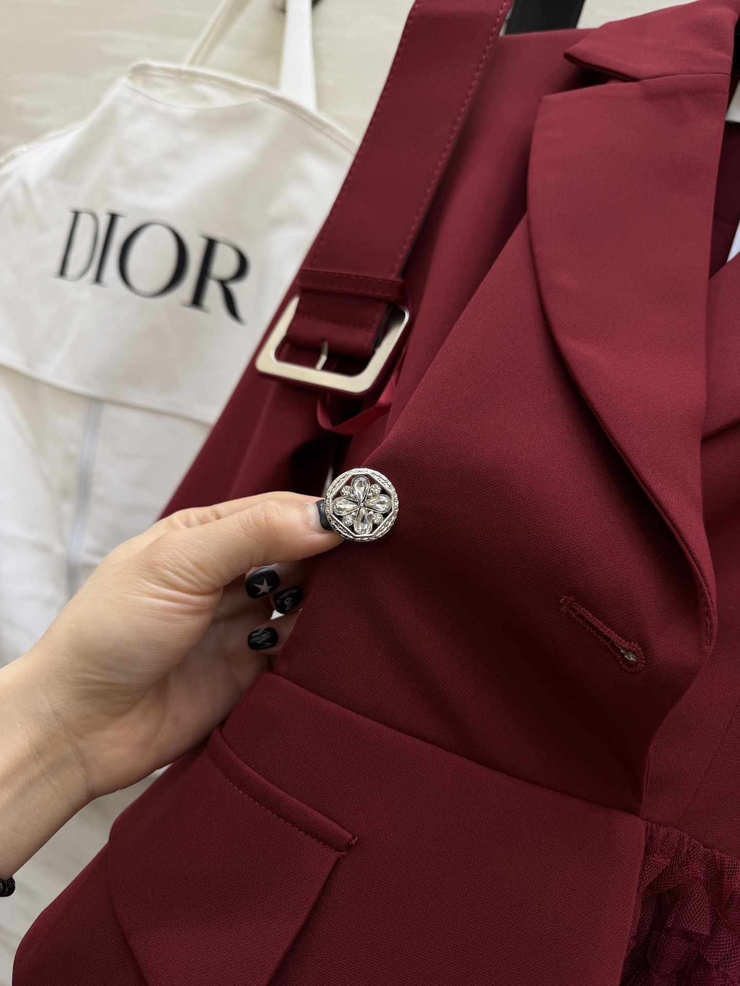 #DIO♡²⁶新款 西装拼接网纱长裙​​ 假两件设计 西装领拼接层叠网纱蛋糕裙 刚柔并济超有气质！七分袖