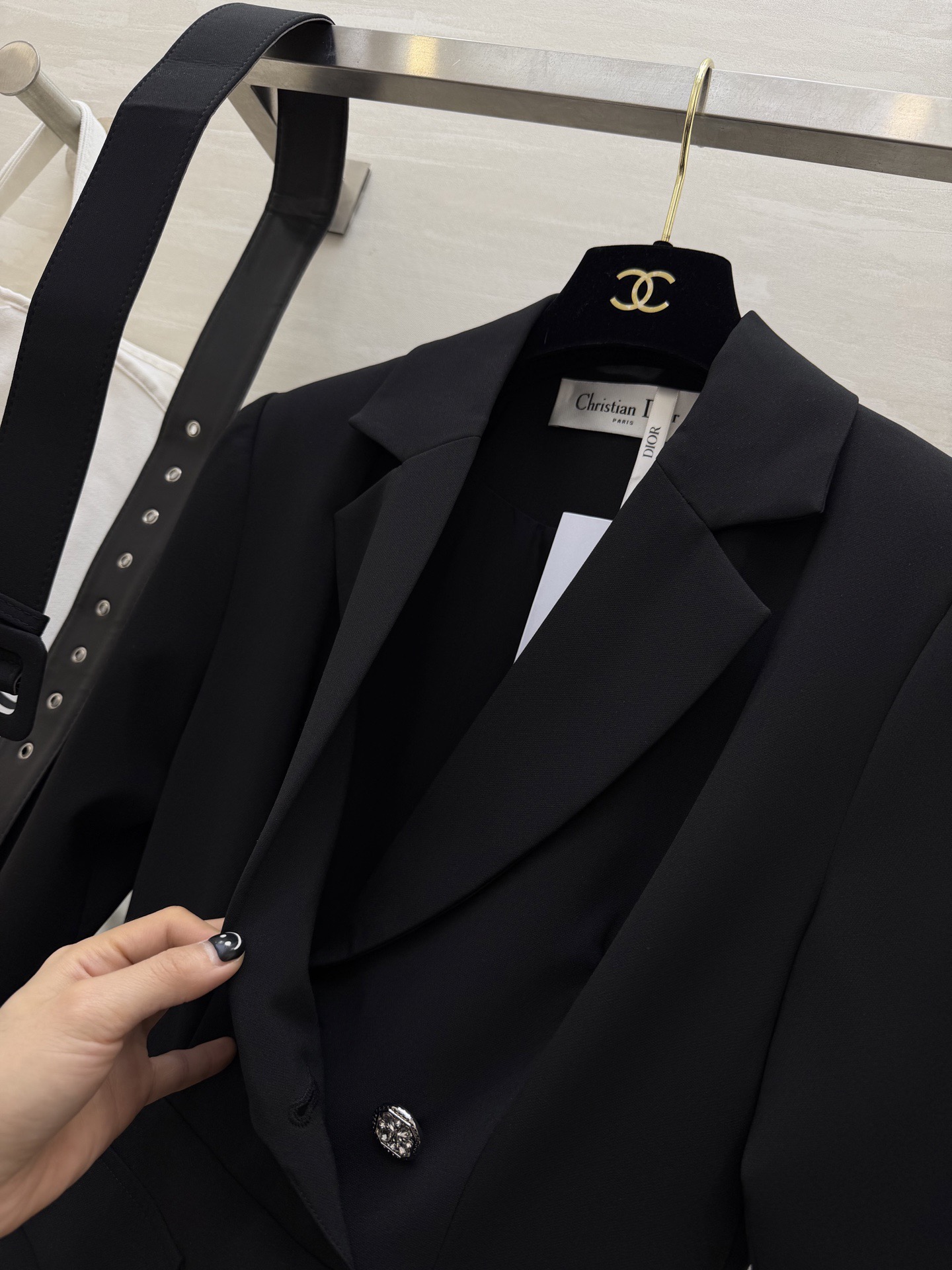 #DIO♡²⁶新款 西装拼接网纱长裙​​ 假两件设计 西装领拼接层叠网纱蛋糕裙 刚柔并济超有气质！七分袖