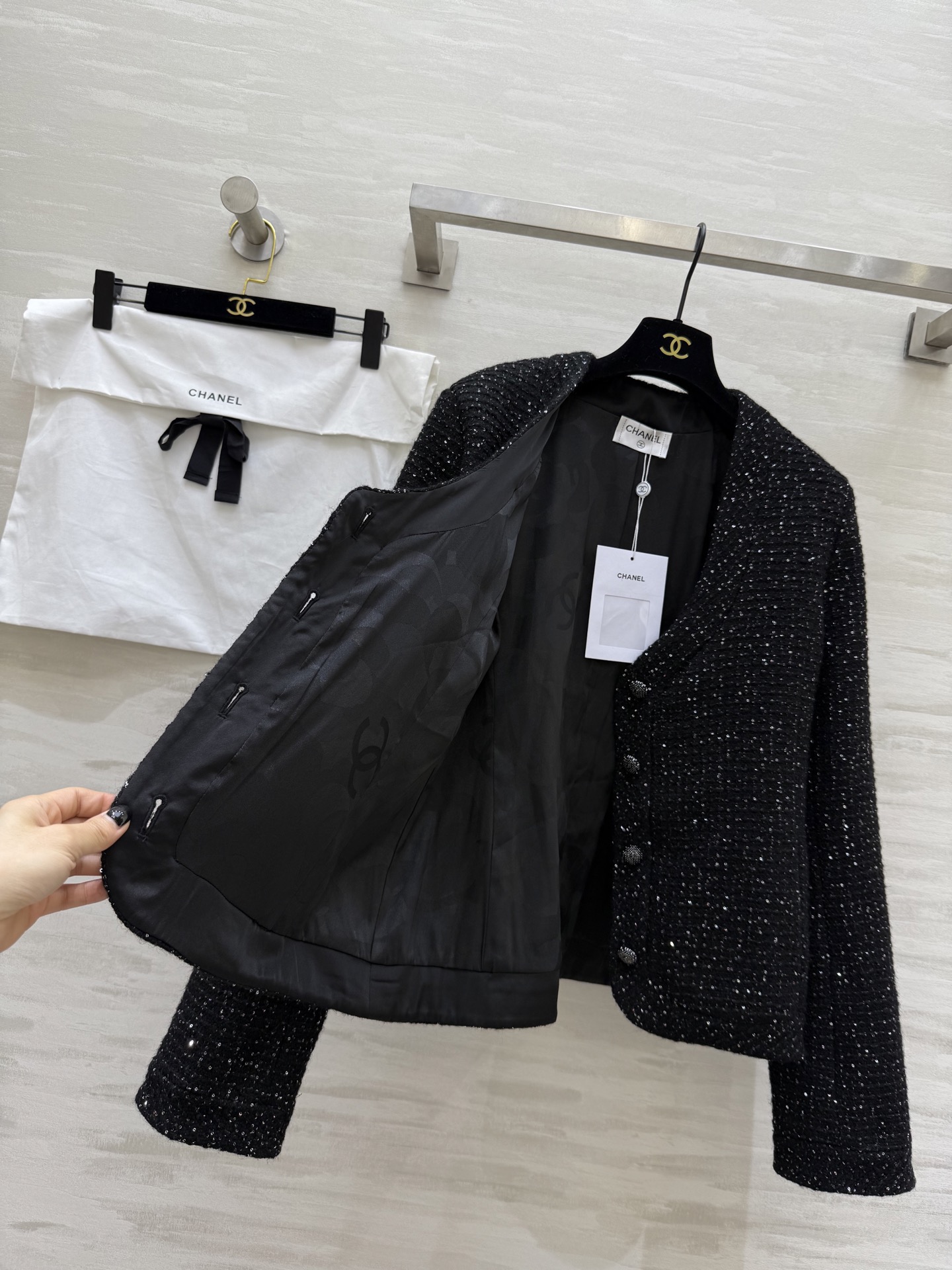 #Chane♡爆闪珠片软花呢外套 定制珠片编织花呢面料精致高级 高品质 现货首发size：36/38/4