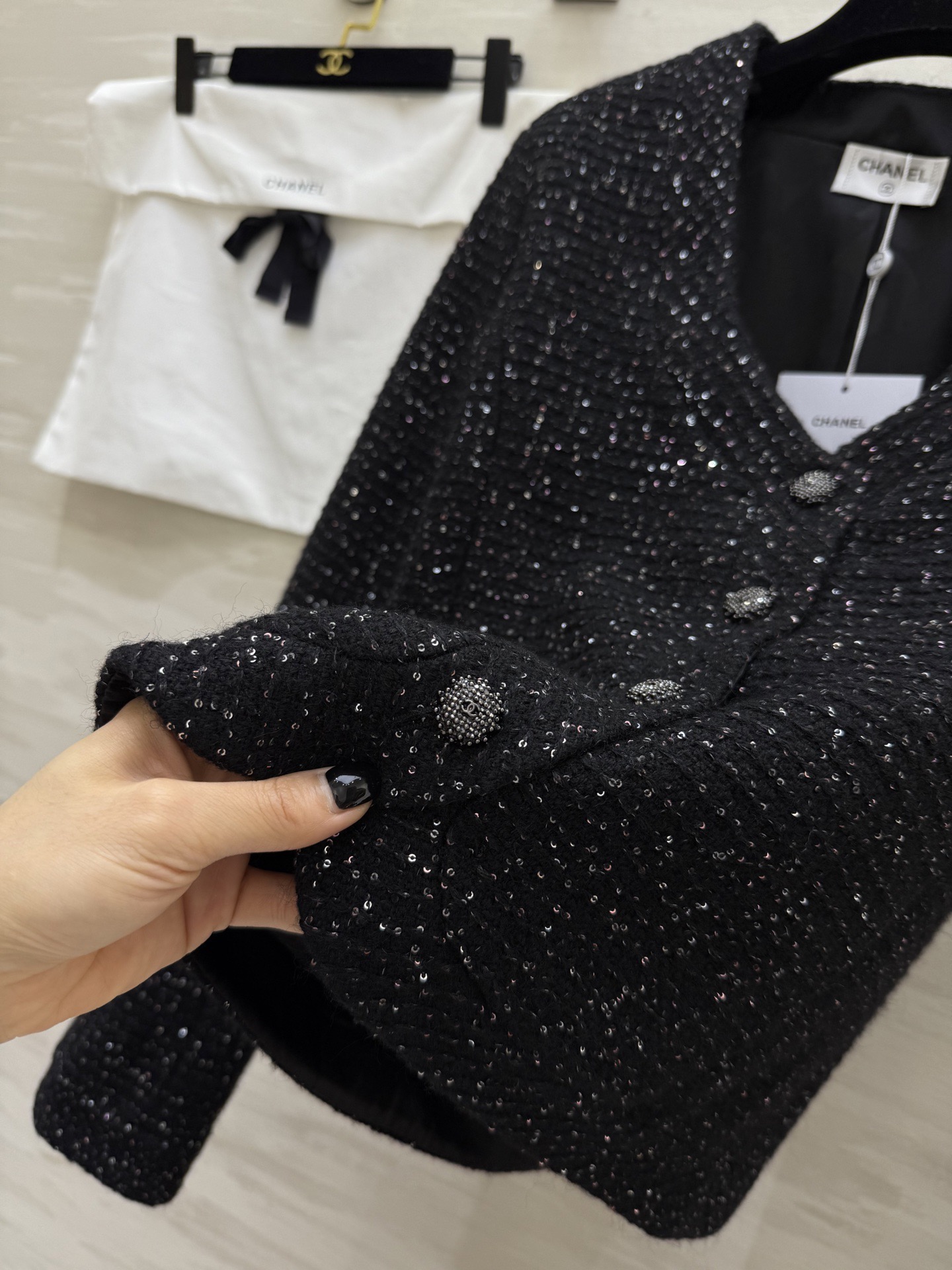 #Chane♡爆闪珠片软花呢外套 定制珠片编织花呢面料精致高级 高品质 现货首发size：36/38/4