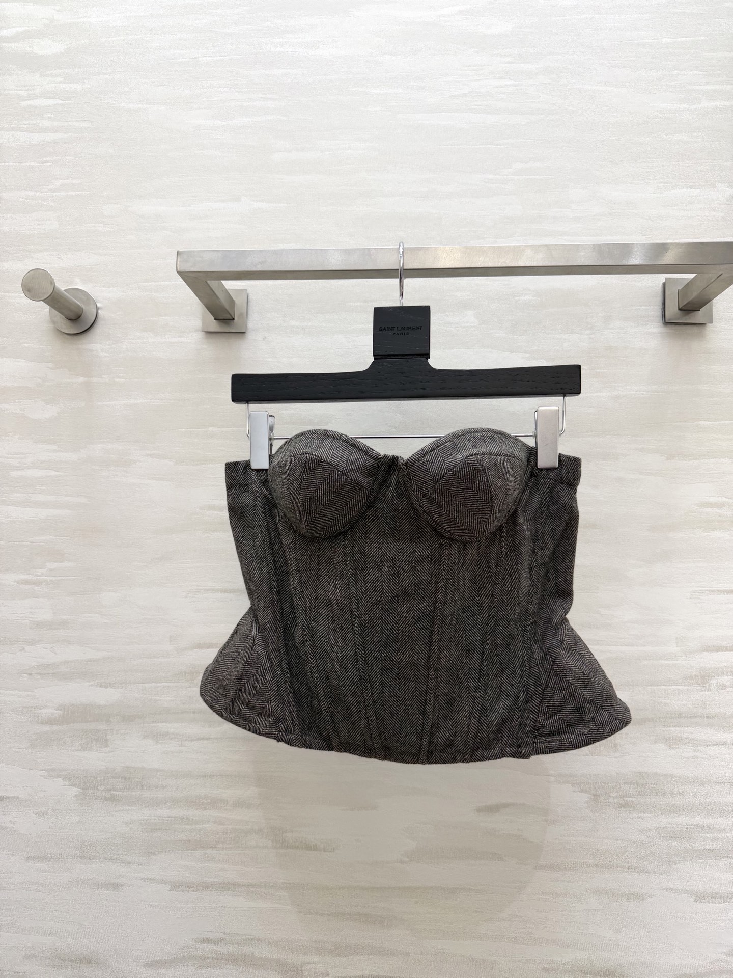 Ermanno Scervin♡²⁶新款 人字纹抹胸胸衣｜把高级感焊在身上✨深灰人字纹羊毛面料自带复古腔