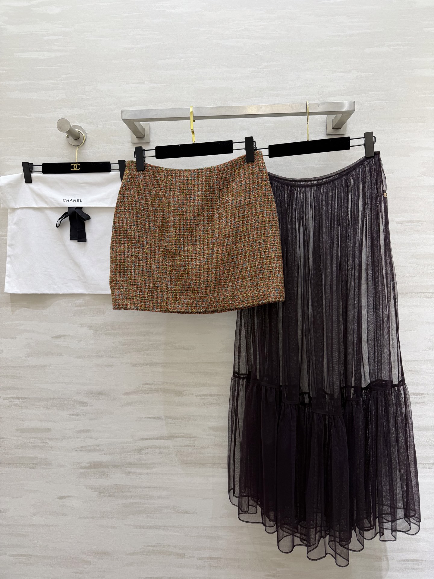 #Chane♡²⁶新款焦糖混色粗花呢网纱两件套裤裙 细腻又有层次 两件套设计优雅永不过时 高品质定制 现