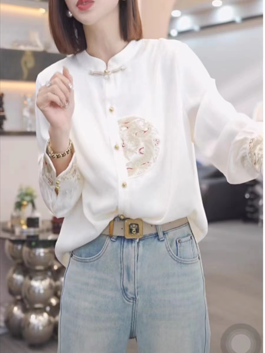 Chanel Clothing Shirts & Blouses Embroidery Copper Buckle Chiffon