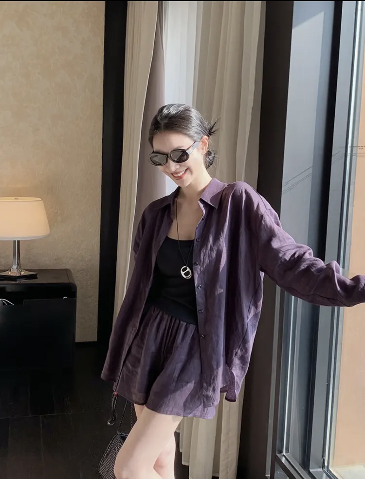 Purple Linen Shirt and Shorts Set - Breathable, Stylish, and Comfortable