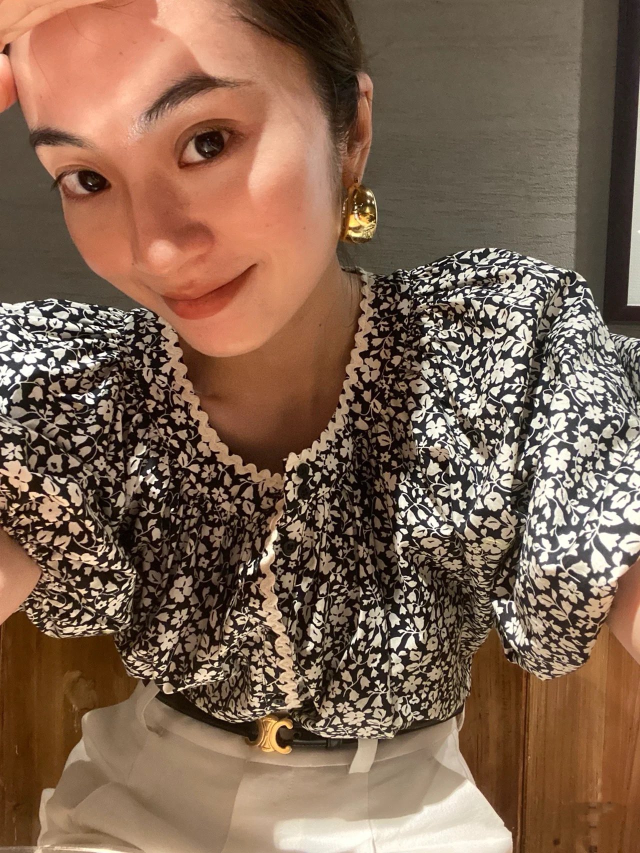 Floral Print Puff Sleeve Blouse - Elegant French Style Women's Top