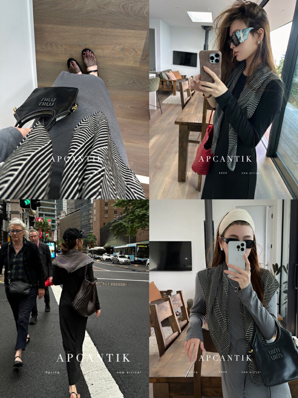 “High-Quality Women’s Outfit: Designer Shawl + Dresses with Classic Stripes and Skin Combinations” - 图片 6
