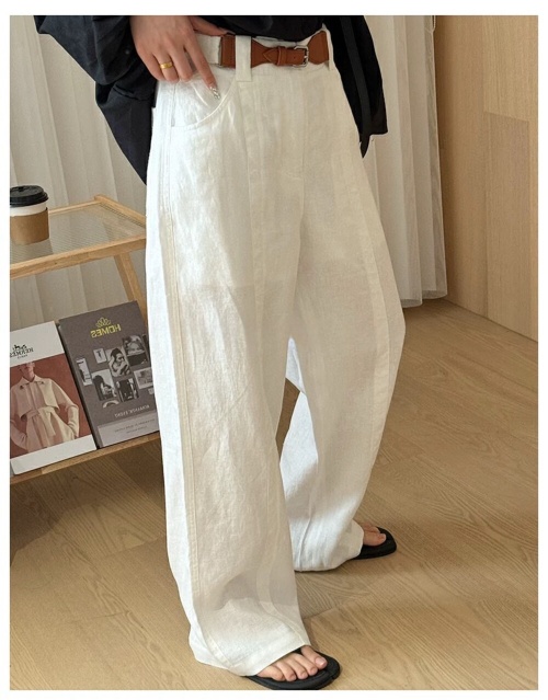 Elegant High Waist Linen Wide Leg Pants with Belt - Effortless Style 1 Elegant High Waist Linen Wide Leg Pants with Belt - Effortless Style